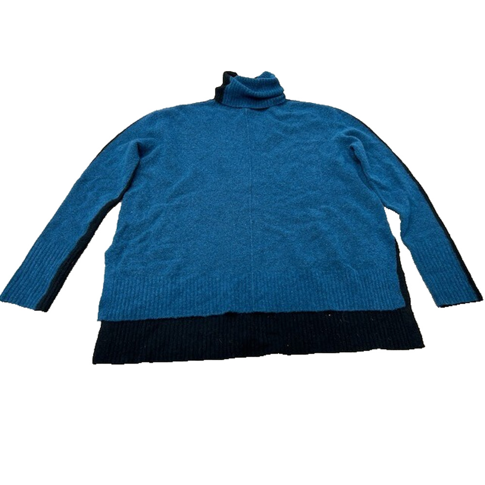 Athleta Womens Sweater Colorblock Turtleneck Merino Wool Blue Black Size XS